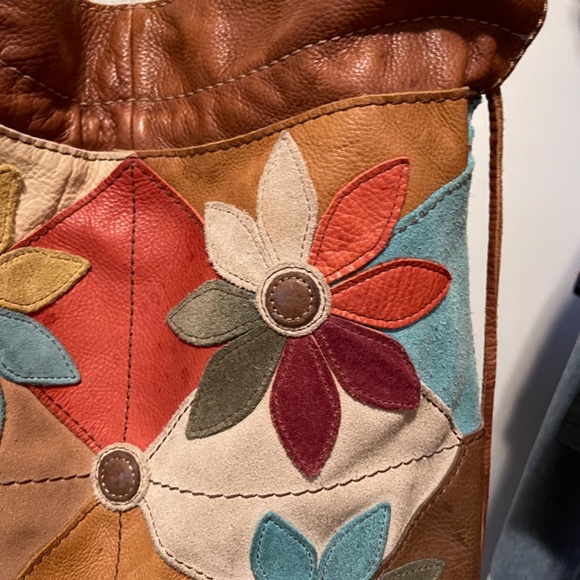 VTG Lucky Band Floral Leather Patchwork Hobo Bag - Picture 12 of 15